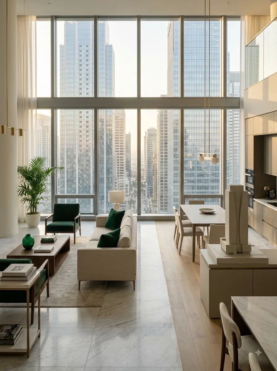 Spacious floor-to-ceiling interior design in Amour residential project Surat