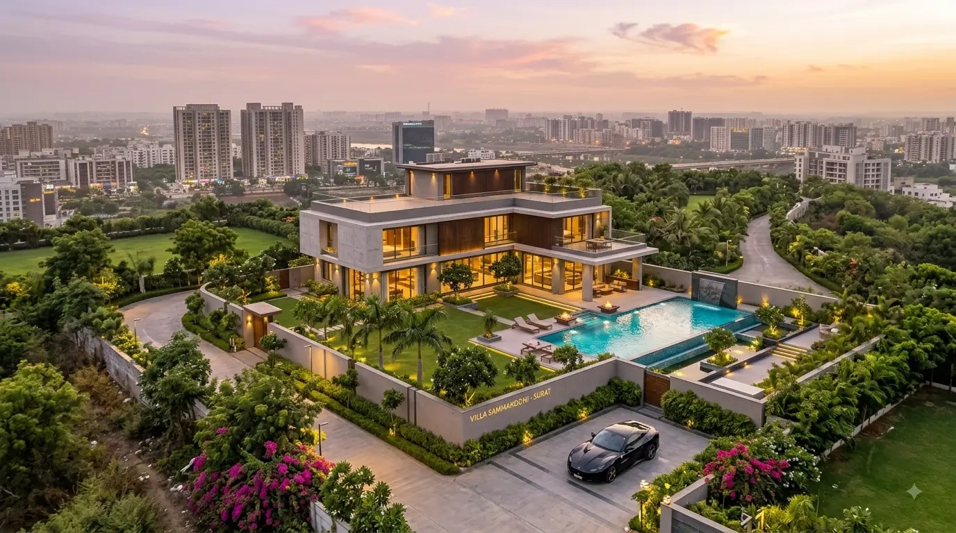 Luxury villa foundation and waterproofing detail in Surat